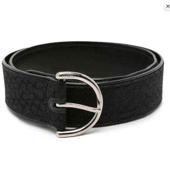Coach Signature Jacquard Black Canvas Leather Belt Classic Monogram Silver K8 - Picture 15 of 16